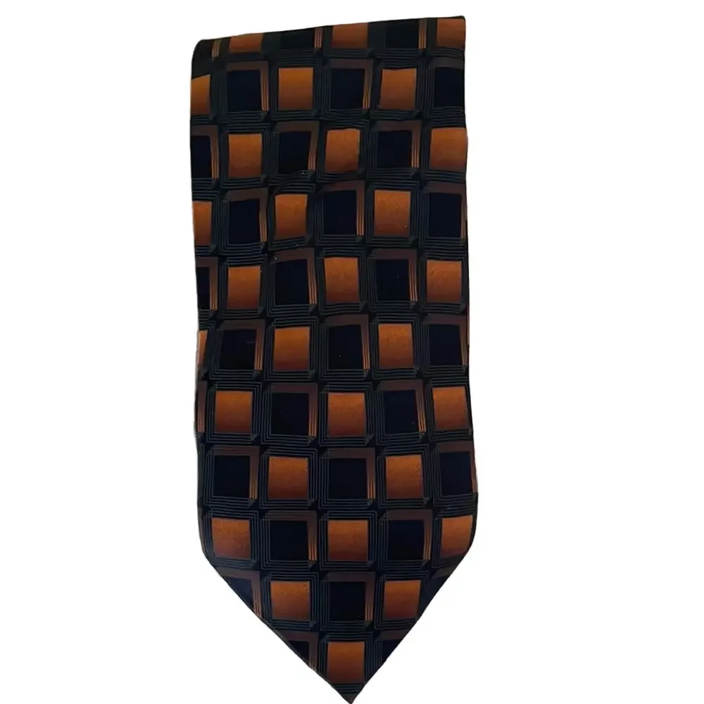 Croft & Barrow Black and Brown Geometric Silk Tie